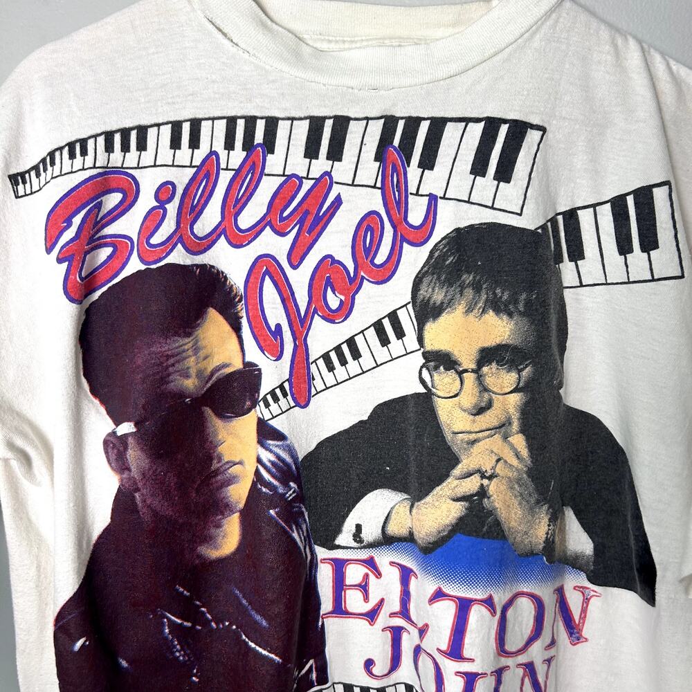 Vintage Elton John Billy Joel T-Shirt Pianoman Face to Face 94 90's Thrashed XL - Picture 9 of 12